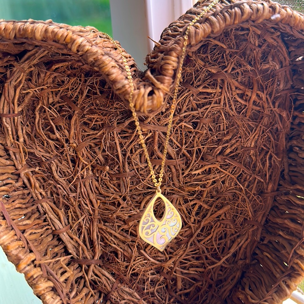 14K gold necklace with mother of pearl pendant